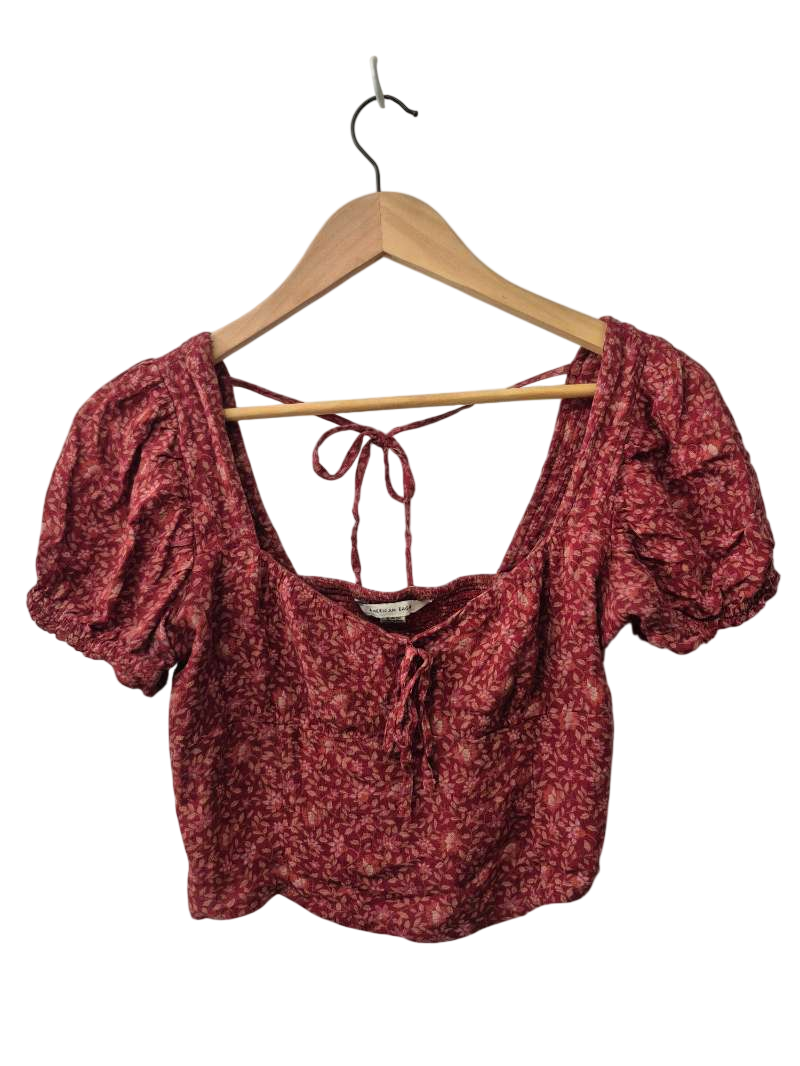 American Eagle Tie Front Puff Sleeve Short Sleeves