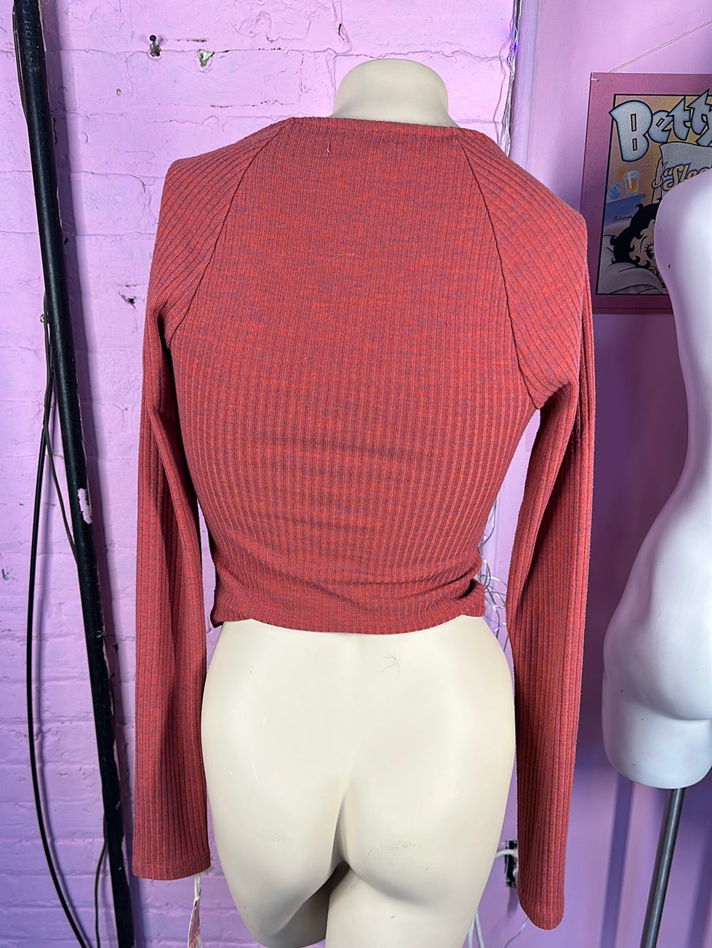 Red Urban Outfitters Cropped Long Sleeve, M