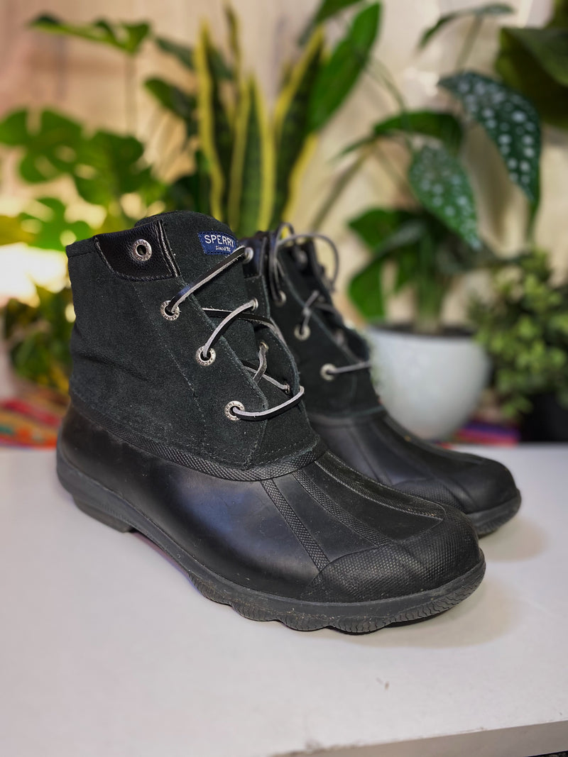 Black Sperry Duck Boots, 7.5