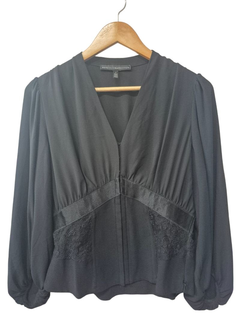 White House Black Market V-Neck Blouse Long Sleeves