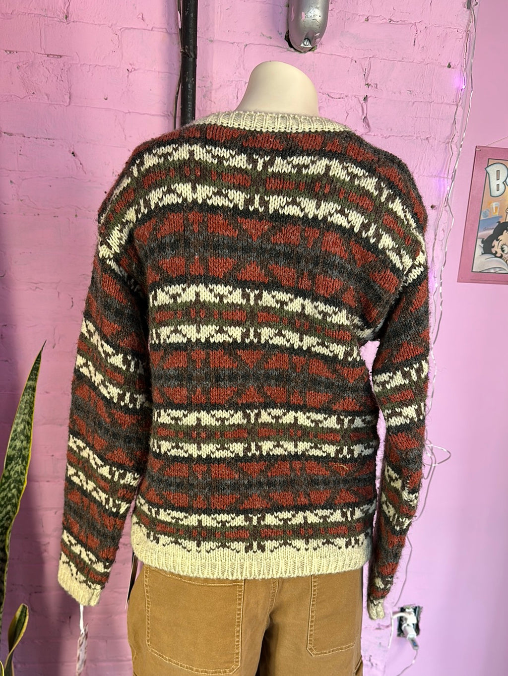 Brown Pattern Emergency Exit Zip Up Sweater, S