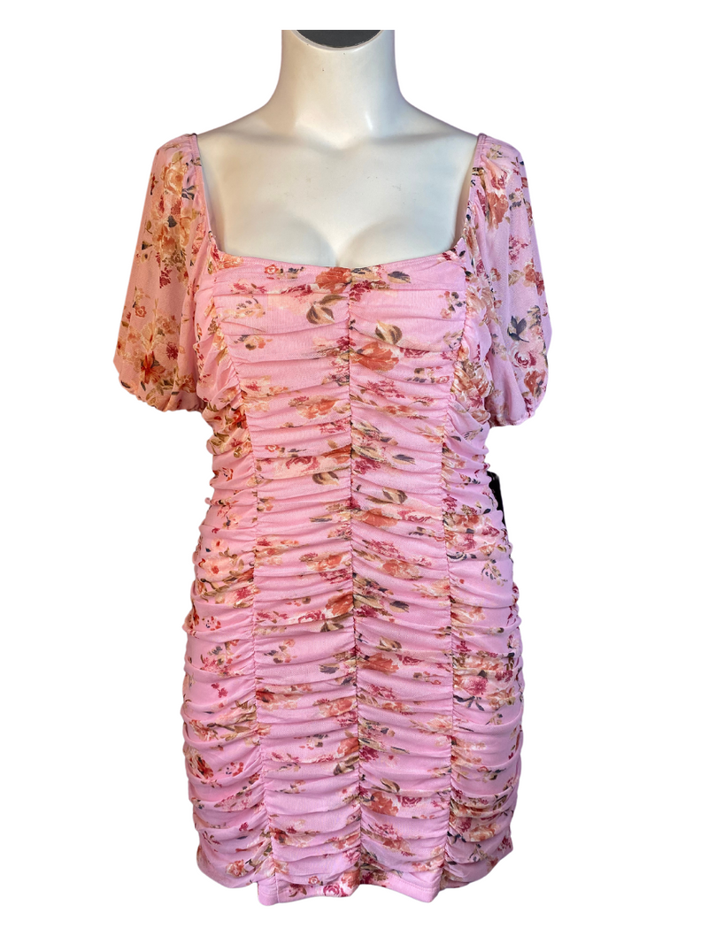 Pink Floral As U Wish Ruched Bodycon Dress, 2X