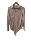 Express Collared Button-Down Bodysuit Long Sleeves