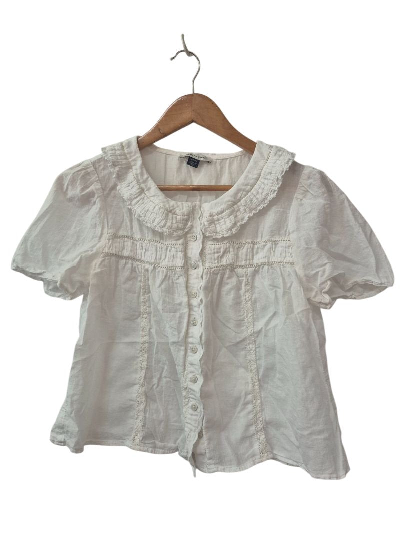 American Eagle Ruffled Button-Up Short Sleeves