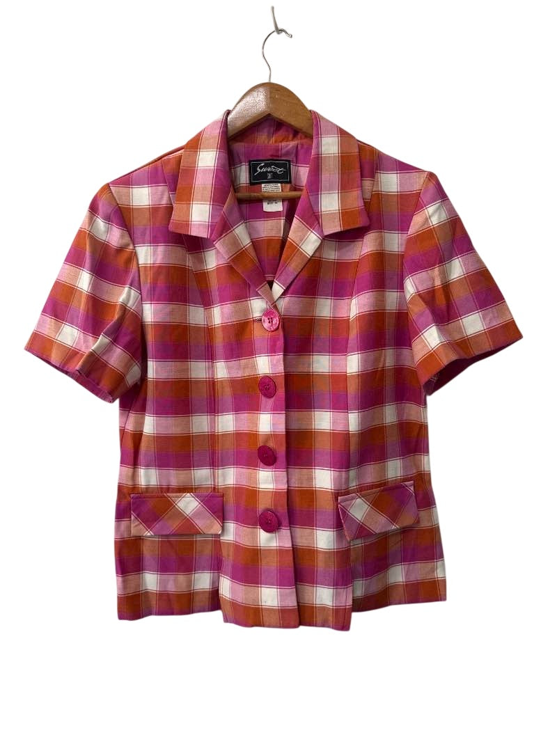 Sweet Suit Plaid Short-Sleeve Blouse Vintage