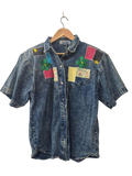 Pretty Bleu Patchwork Denim Shirt Vintage