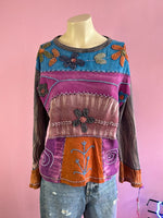 Purple Patchwork Casual Long Sleeve, M