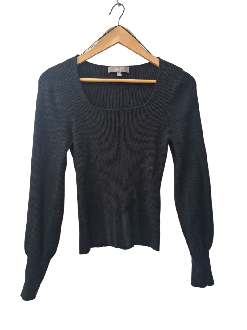 Marled Square Neck Top Long Sleeves
