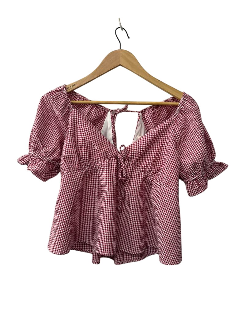 Mi Ami Gingham Tie-Front Short Sleeves
