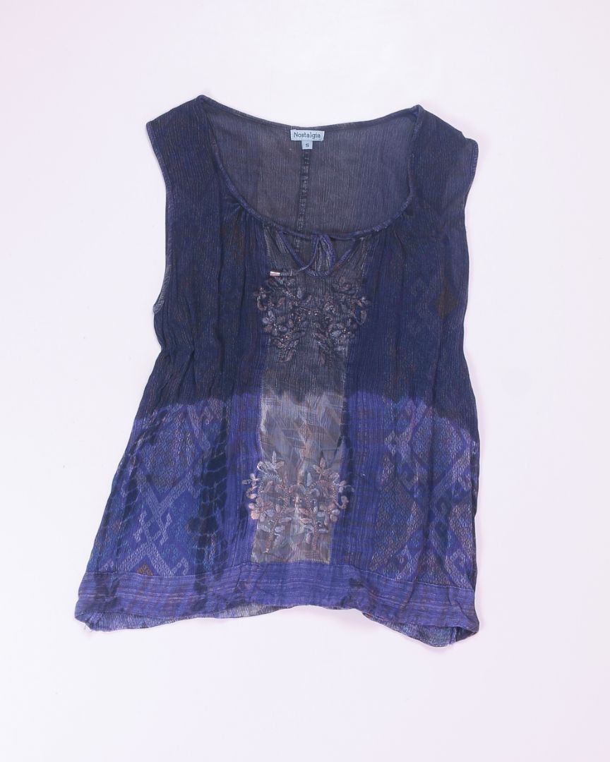 Blue Nostalgia Tied Tank, S