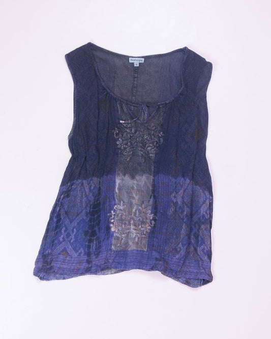 Blue Nostalgia Tied Tank, S