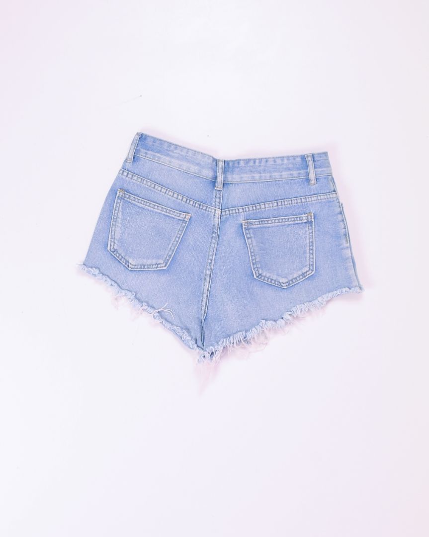 Lightwash Shein Distressed Mini Shorts, M