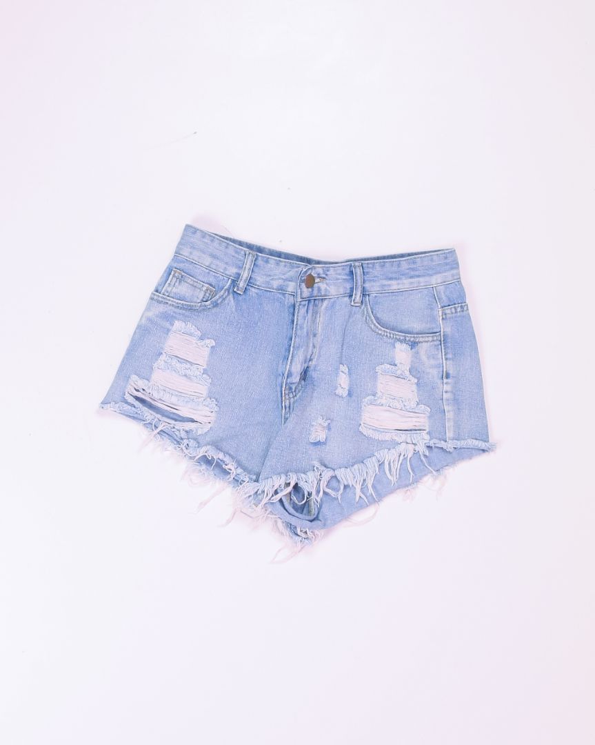 Lightwash Shein Distressed Mini Shorts, M