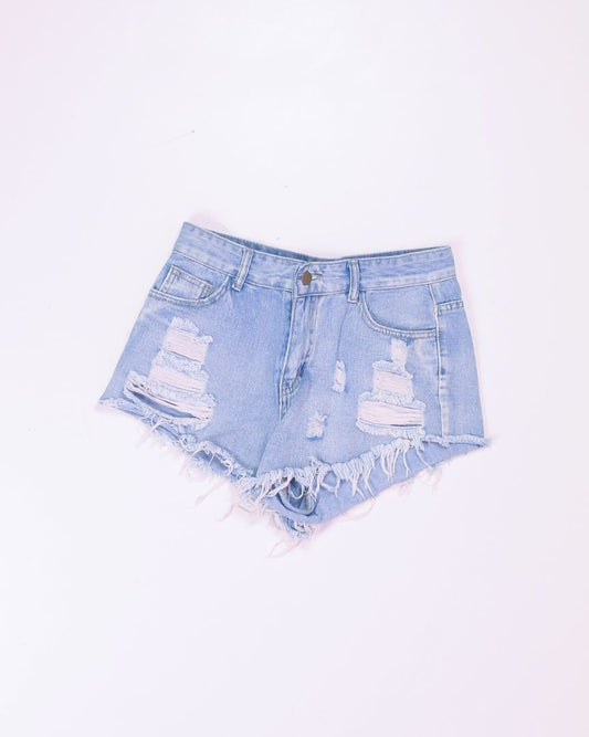 Lightwash Shein Distressed Mini Shorts, M