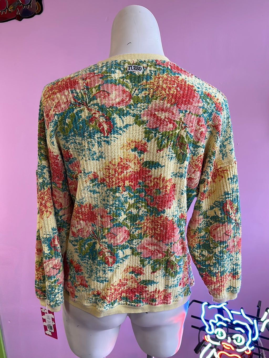 Yellow Floral  Sweater, L