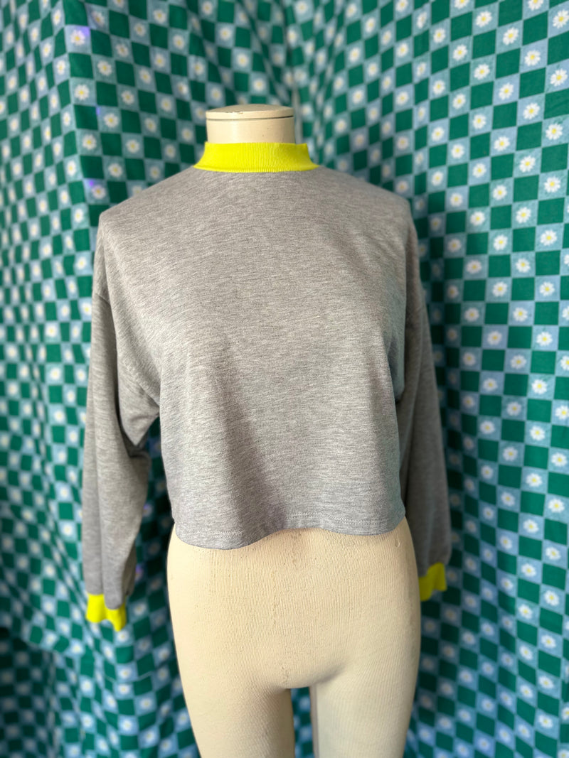 Gray/Yellow Inspired Hearts Cropped Mockneck, S