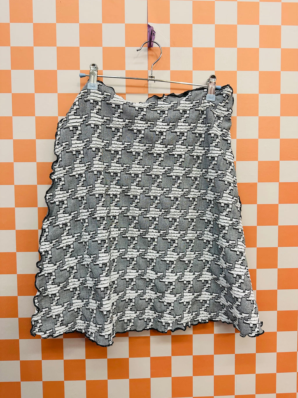Gray/White Haystacks Ribbed MIni Skirt, L