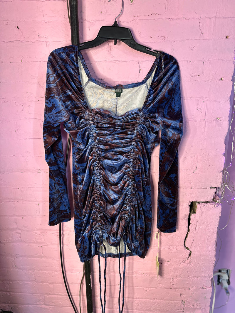 Blue Patterned Wild Fable Velvet Mini Dress, L