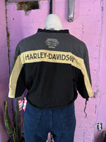 Black Cropped Buttoned Harley Davidson Tee Shirt, 2X