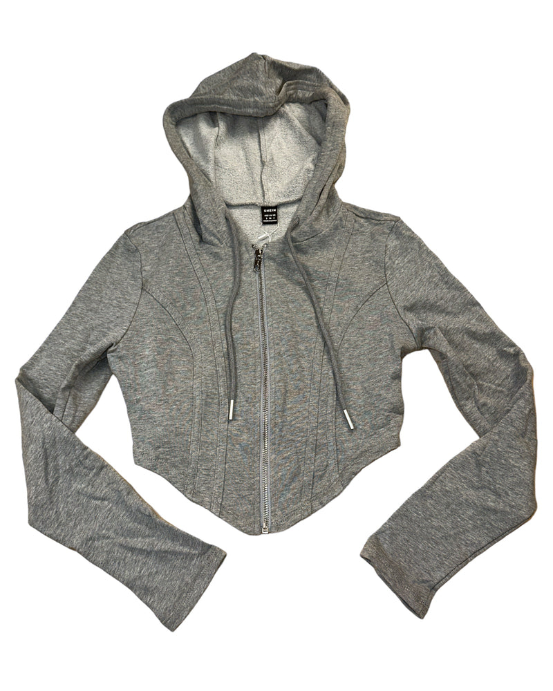 Gray Shein Cropped Zip Up Hoodie, S