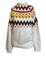 Cream Multi 60s/70s Turtleneck Sweater, L