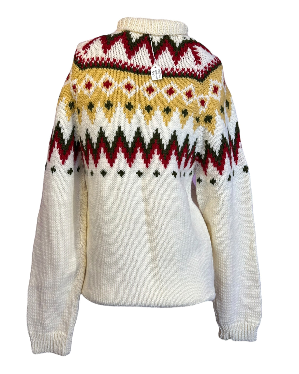 Cream Multi 60s/70s Turtleneck Sweater, L