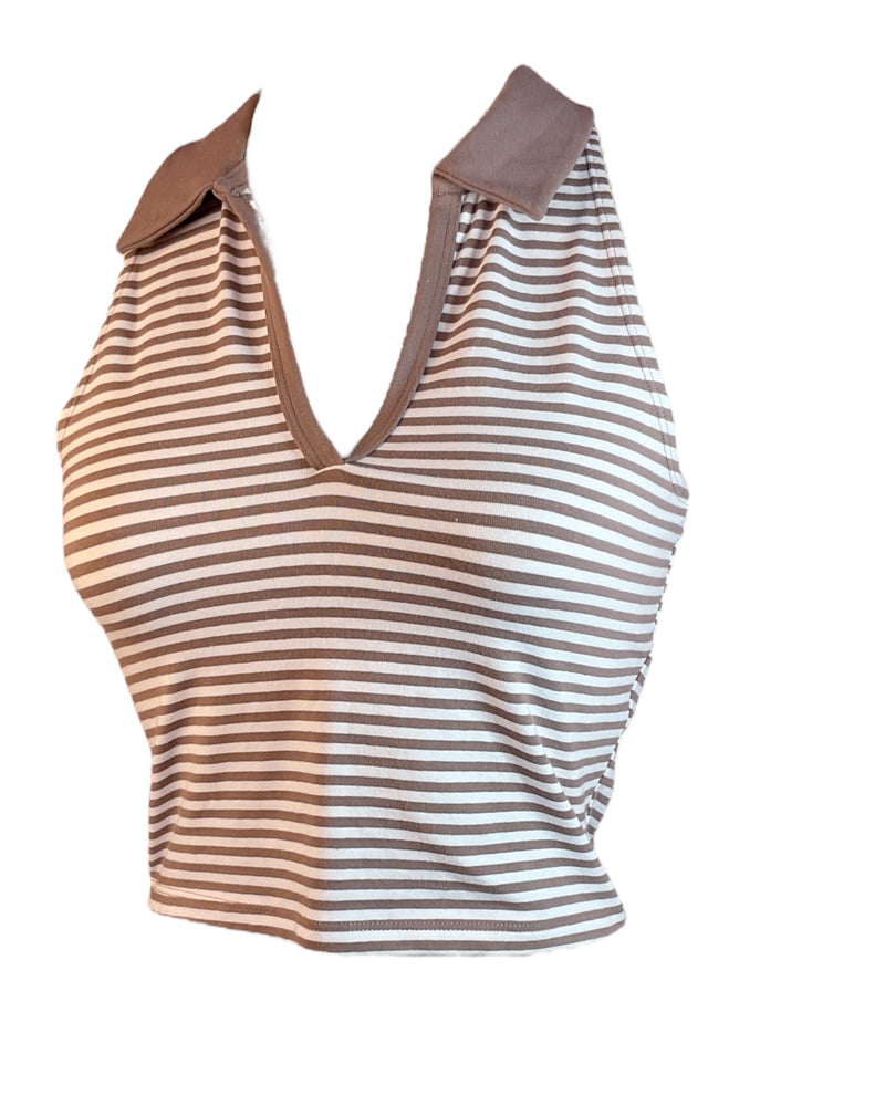 Brown Striped Abercrombie & Fitch Collared Tank, S