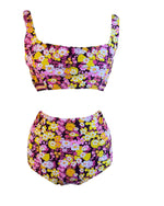 Purple/Yellow Floral Aerie Bikini Swim Set, XL