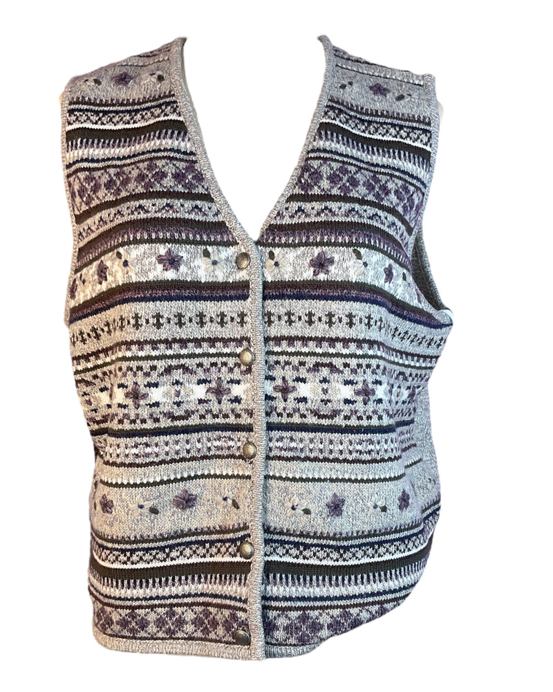 Gray Patterned Northern Reflections Sweater Vest, L