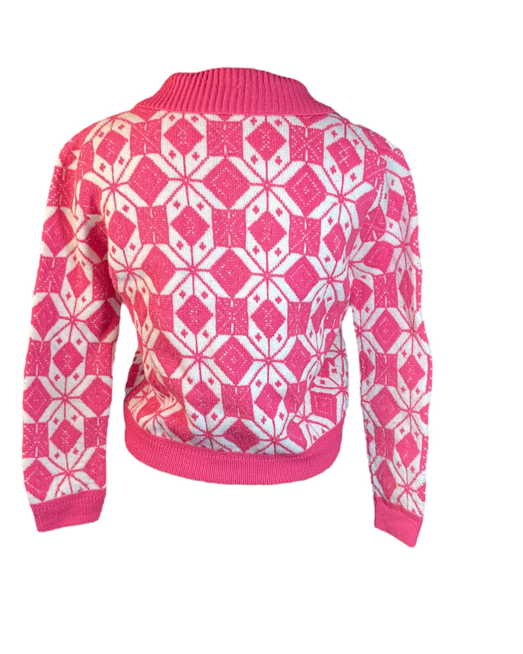 Pink Patterned Collared Cardigan, S
