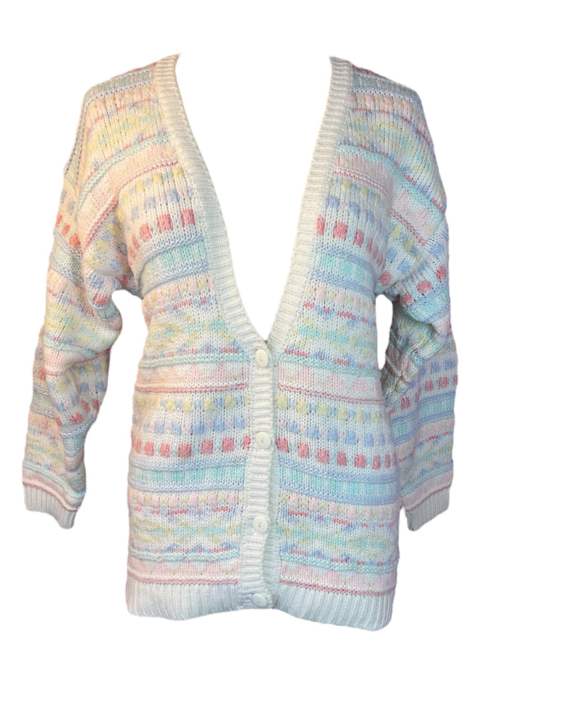 White Striped One Step Up Cardigan, S