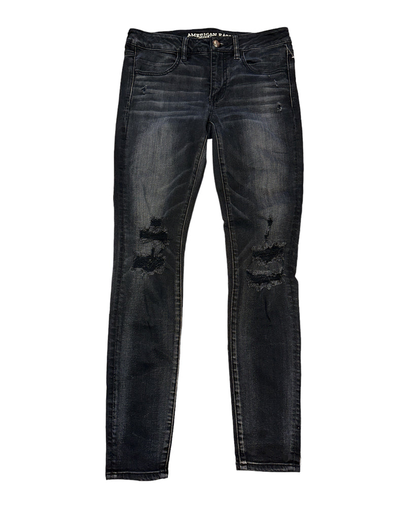 Black American Eagle Distressed Skinny Jeans, 6
