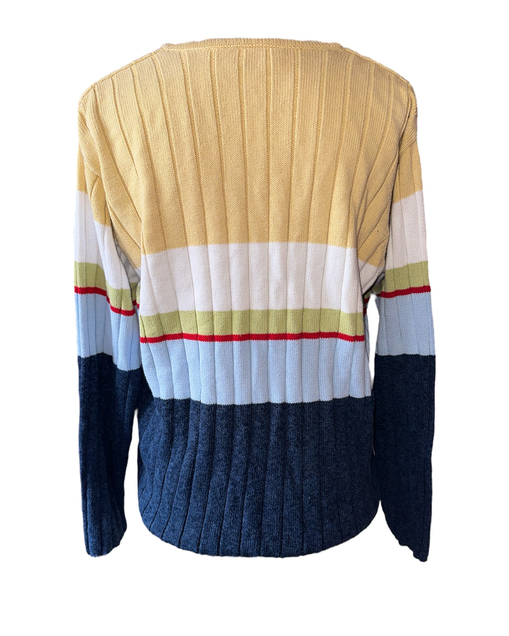 Yellow/Blue Striped V Neck Liz Claiborne Sweater, XL