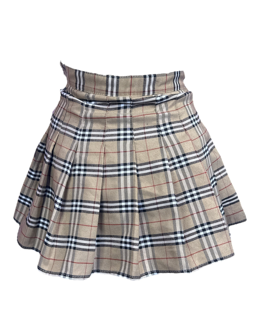 Tan Plaid Pleated Mini Skirt, XS