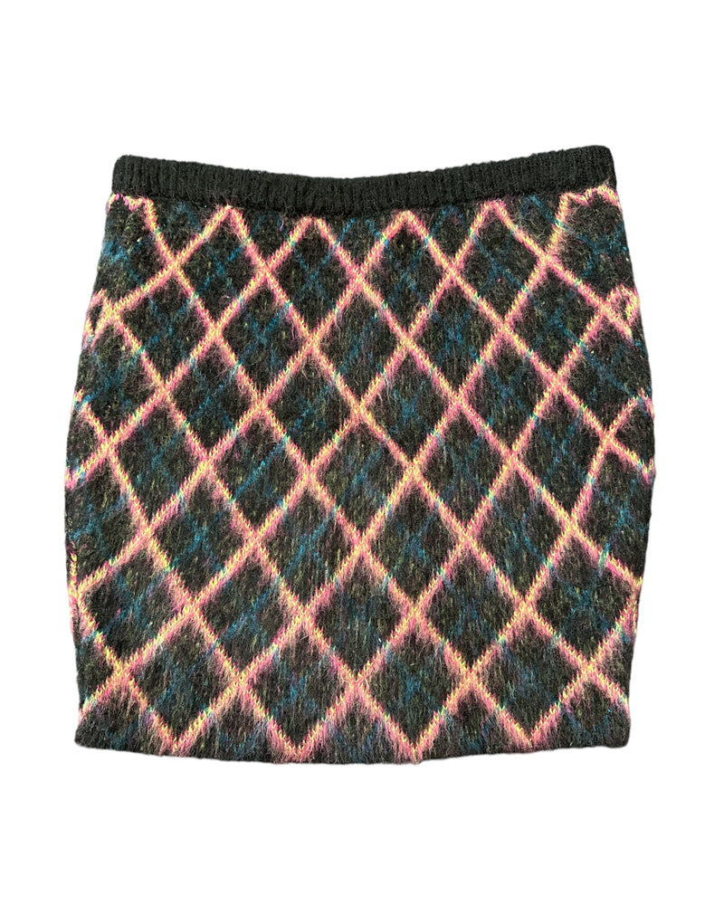 Black Plaid Ragged Mini Skirt, XL