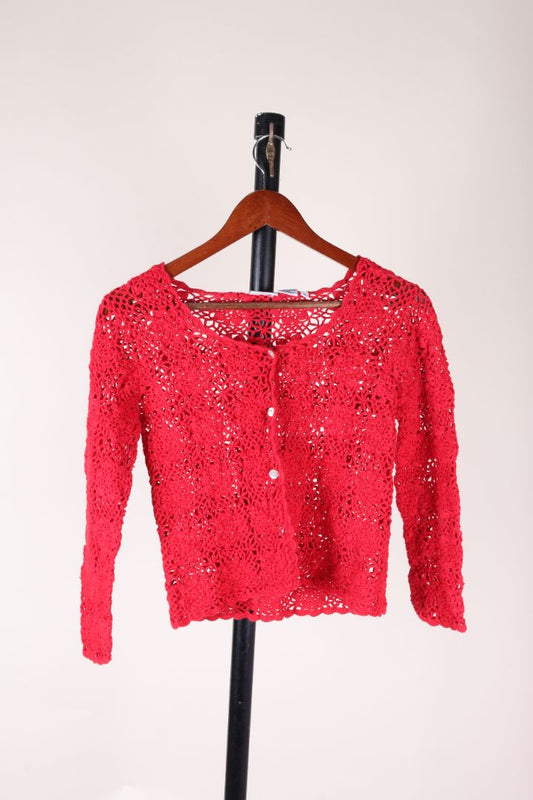 Red Newport News Crochet Sweater, M