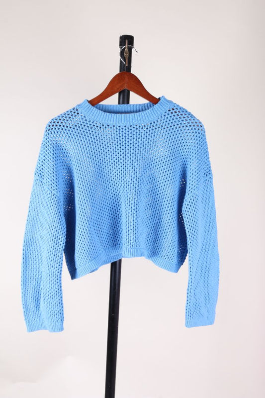 Blue Sincerely Jules Crochet Sweater, L