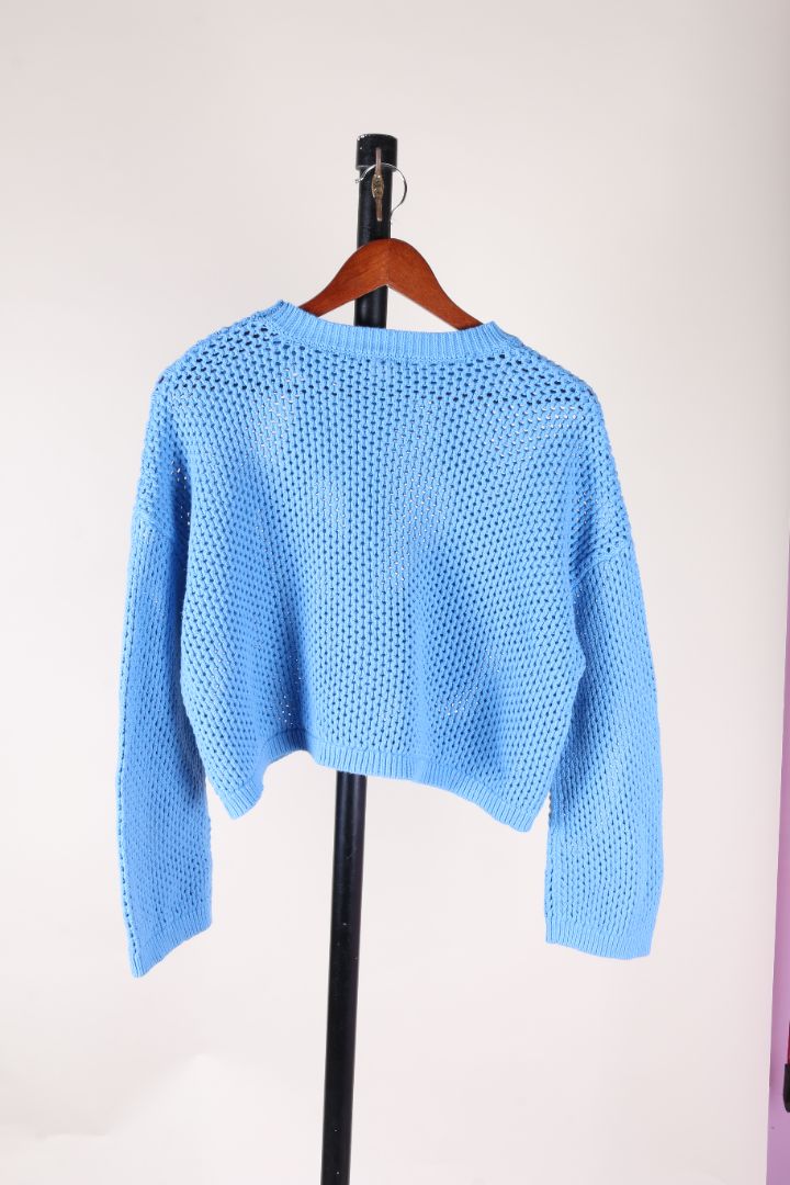 Blue Sincerely Jules Crochet Sweater, L