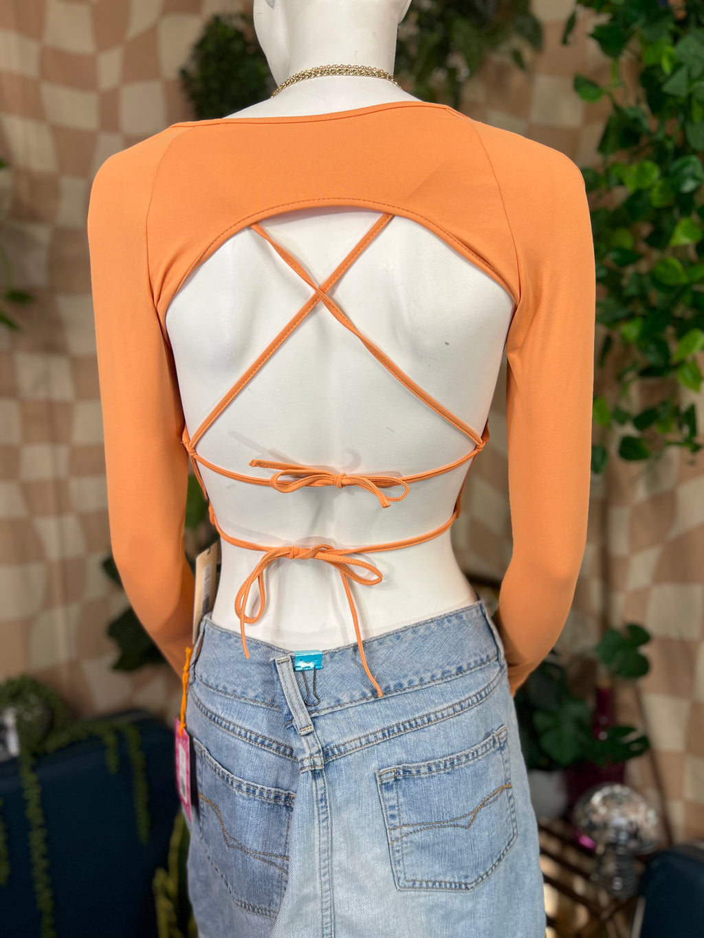 NWT Orange Shein Cropped Synched Long Sleeve, S