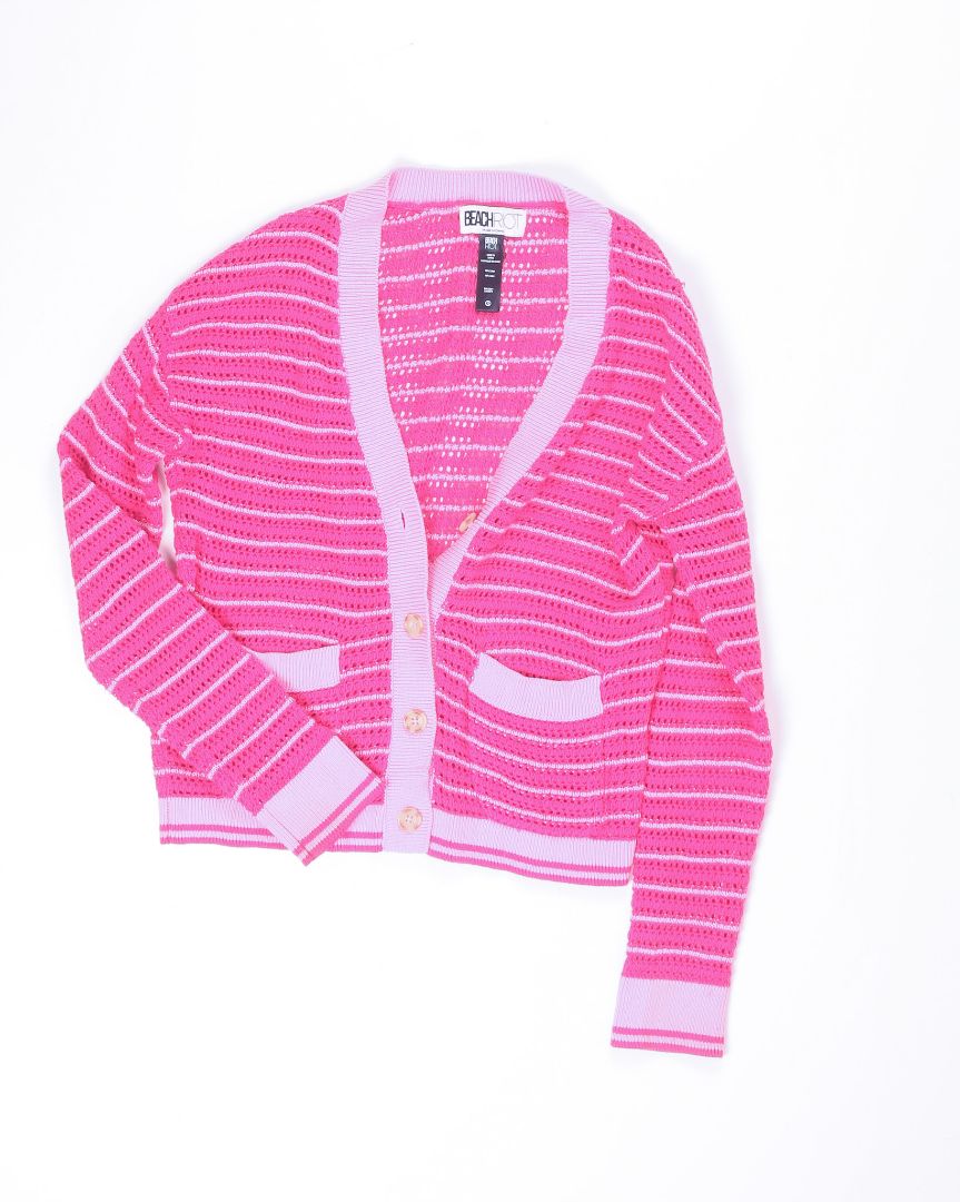 Pink Beach Riot Crochet Cardigan, S