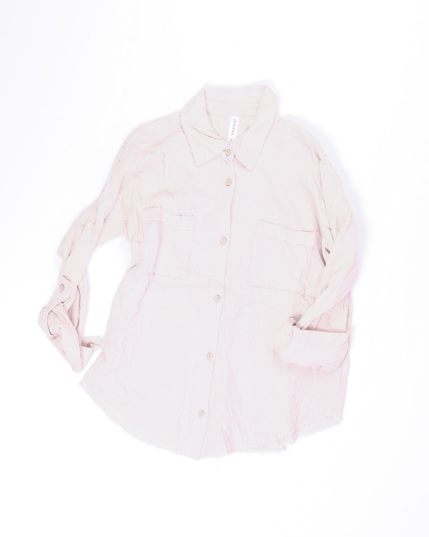 Cream Zenana Button Up Long Sleeve, S