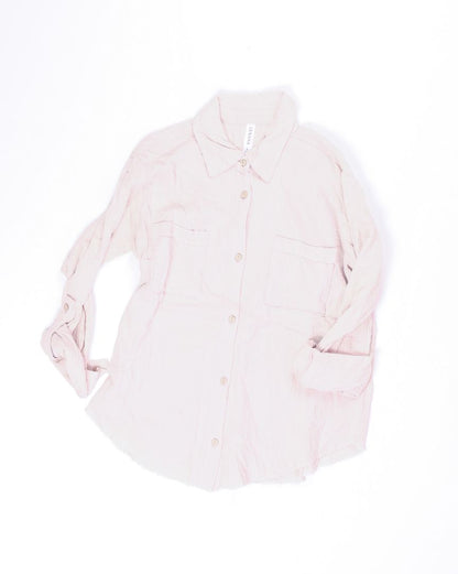 Cream Zenana Button Up Long Sleeve, S