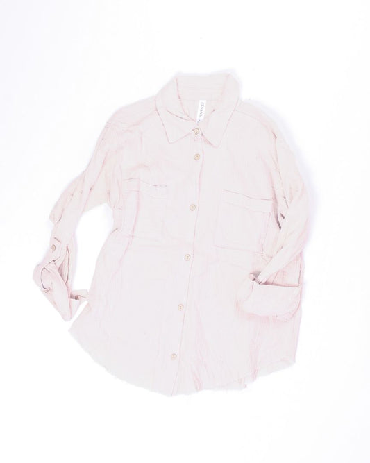 Cream Zenana Button Up Long Sleeve, S