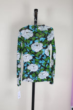 Black Floral Diana Von Furstenberg Mesh L/S Shirt, S