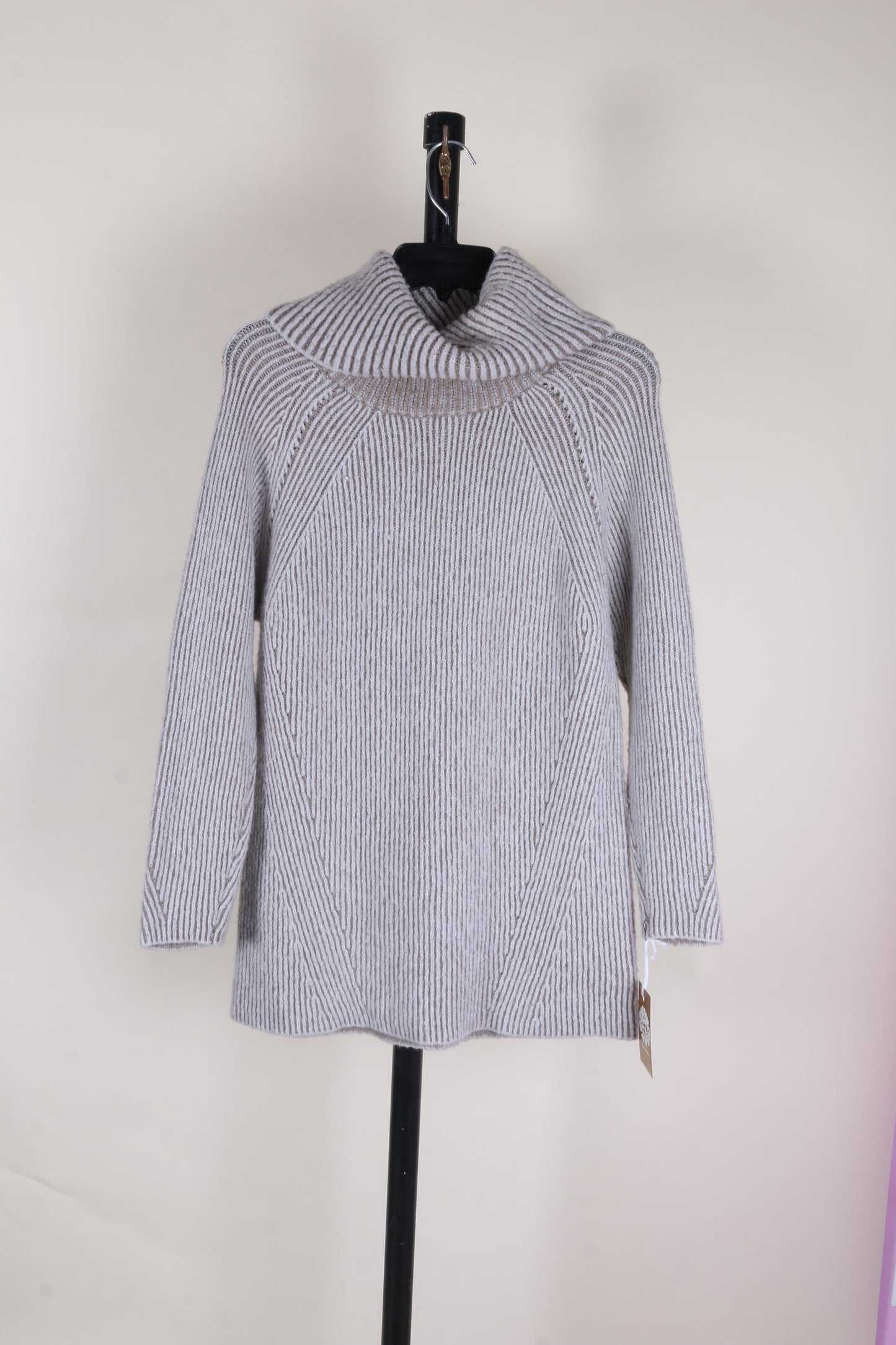 Gray Pink Rose Cowl Neck Sweater, S