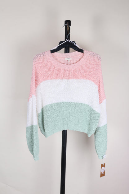 Pink/White/Green debut Cropped Pullover, M