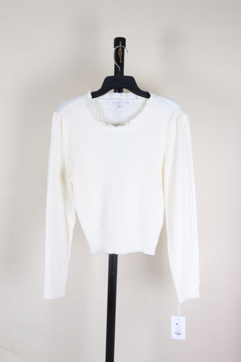 Cream Celebrity Pink Ruffle Neck Knit, M