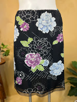 Black Floral George Midi Skirt, L