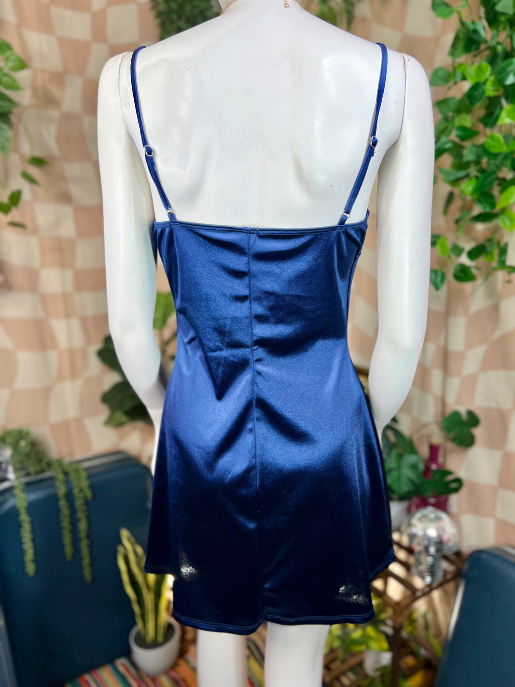 Blue Windsor Satin Mini Dress, M
