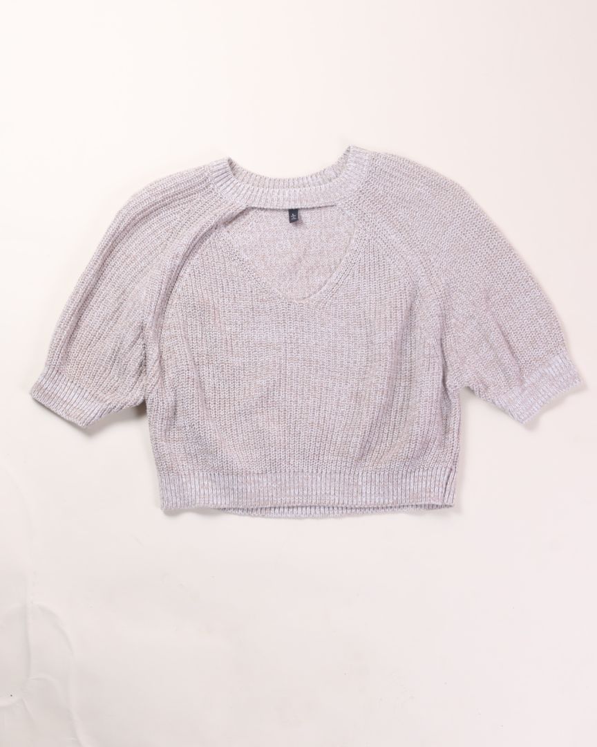 Tan Derek Heart Cropped Sweater, L